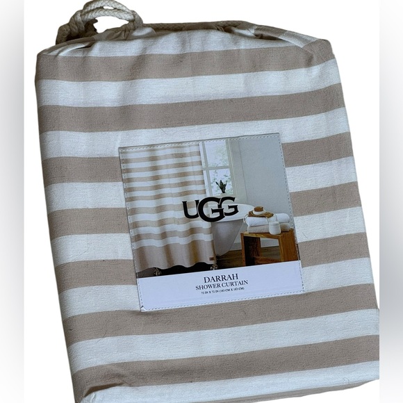 UGG Darrah Stripe Snow / Sand Fabric Shower Curtain 72" x 72" $78 NIP